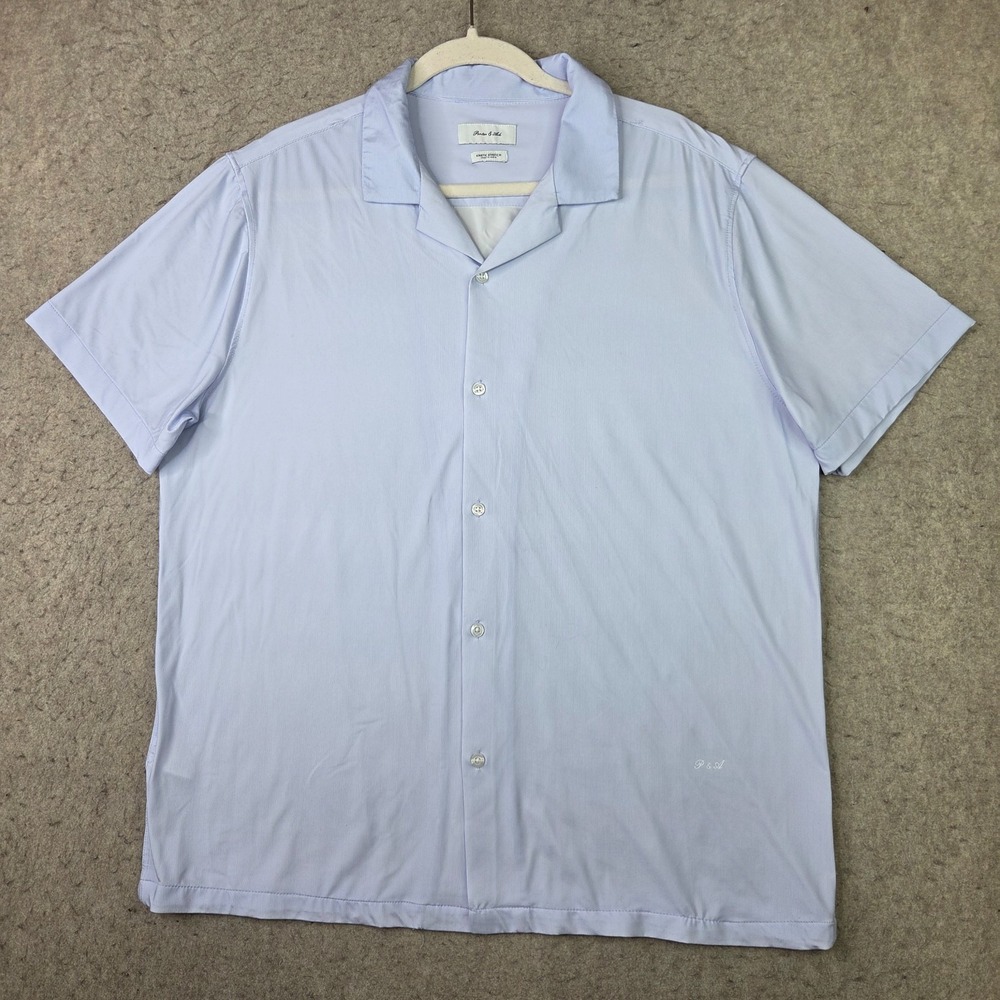 Porter & Ash Shirt Mens XL Blue Kinetic Stretch Button Up Short Sleeve Nylon